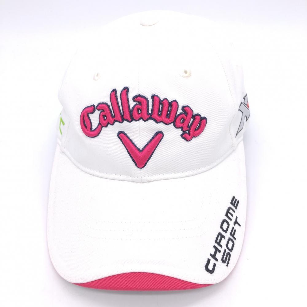 【美品】Callaway キャロウェイ キャップ 白×ピンク ODYSSEY 立体ロゴ FR ゴルフウェア