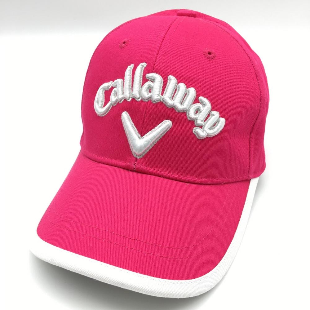 【新品】キャロウェイ キャップ ピンク×白 立体ロゴ刺繍 ベア刺繍 FR ゴルフウェア Callaway