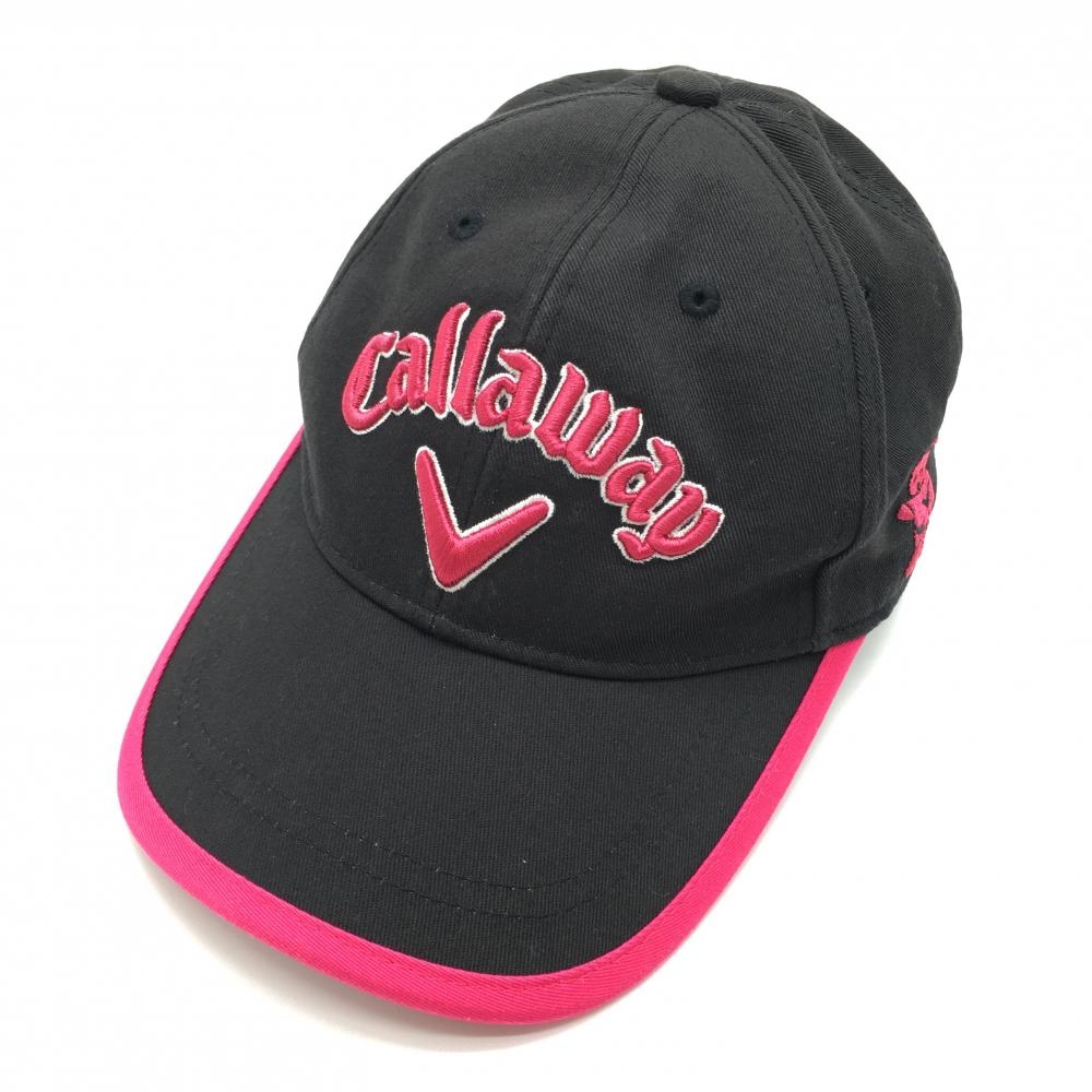 【美品】キャロウェイ キャップ 黒×レッドピンク 立体ロゴ刺しゅう FR  ゴルフウェア Callaway