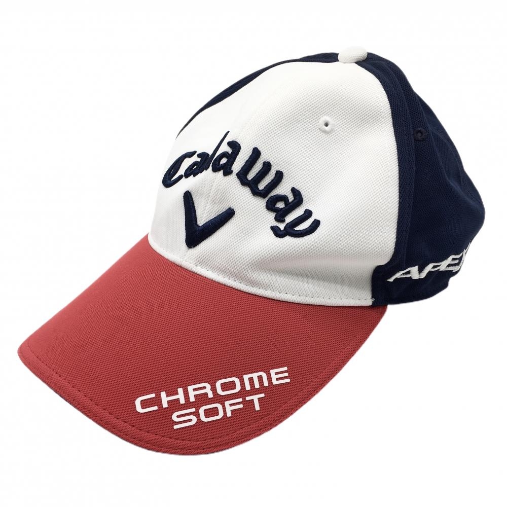 【美品】キャロウェイ キャップ ネイビー×レッド ロゴ刺しゅう FR  ゴルフウェア Callaway