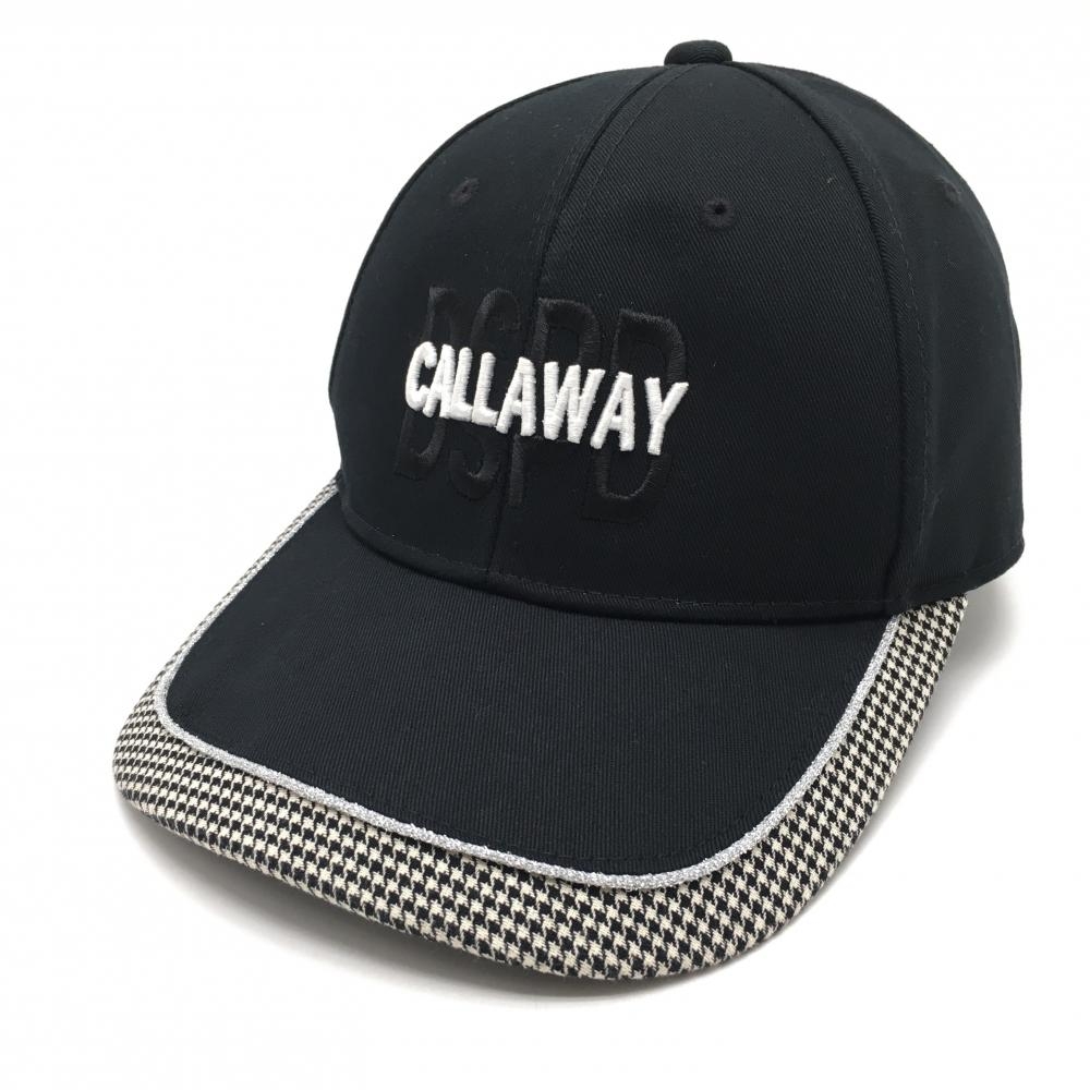 【美品】キャロウェイ キャップ 黒×白 つば縁千鳥格子 立体ロゴ刺しゅう FR  ゴルフウェア Callaway
