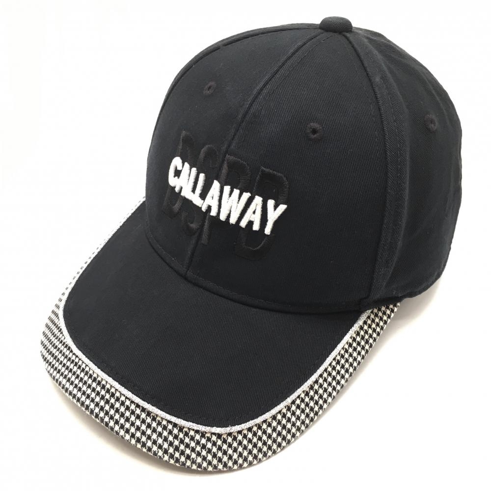 キャロウェイ キャップ 黒×白 つば一部千鳥格子 コットン100％ FR  ゴルフウェア Callaway