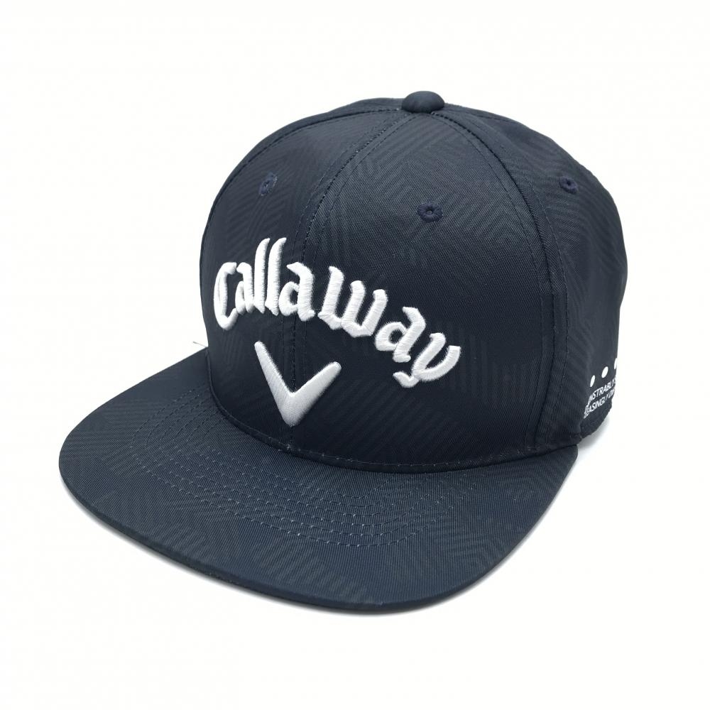 【美品】キャロウェイ フラットキャップ ネイビー×カーキ 総柄 立体ロゴ白  FR  ゴルフウェア Callaway