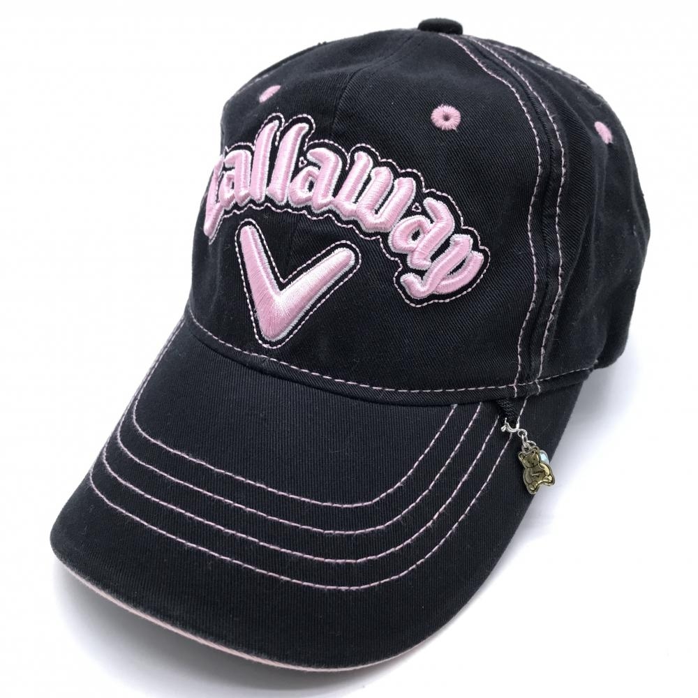 キャロウェイ キャップ 黒×ピンク ロゴ刺しゅう クマ フリー   ゴルフウェア Callaway