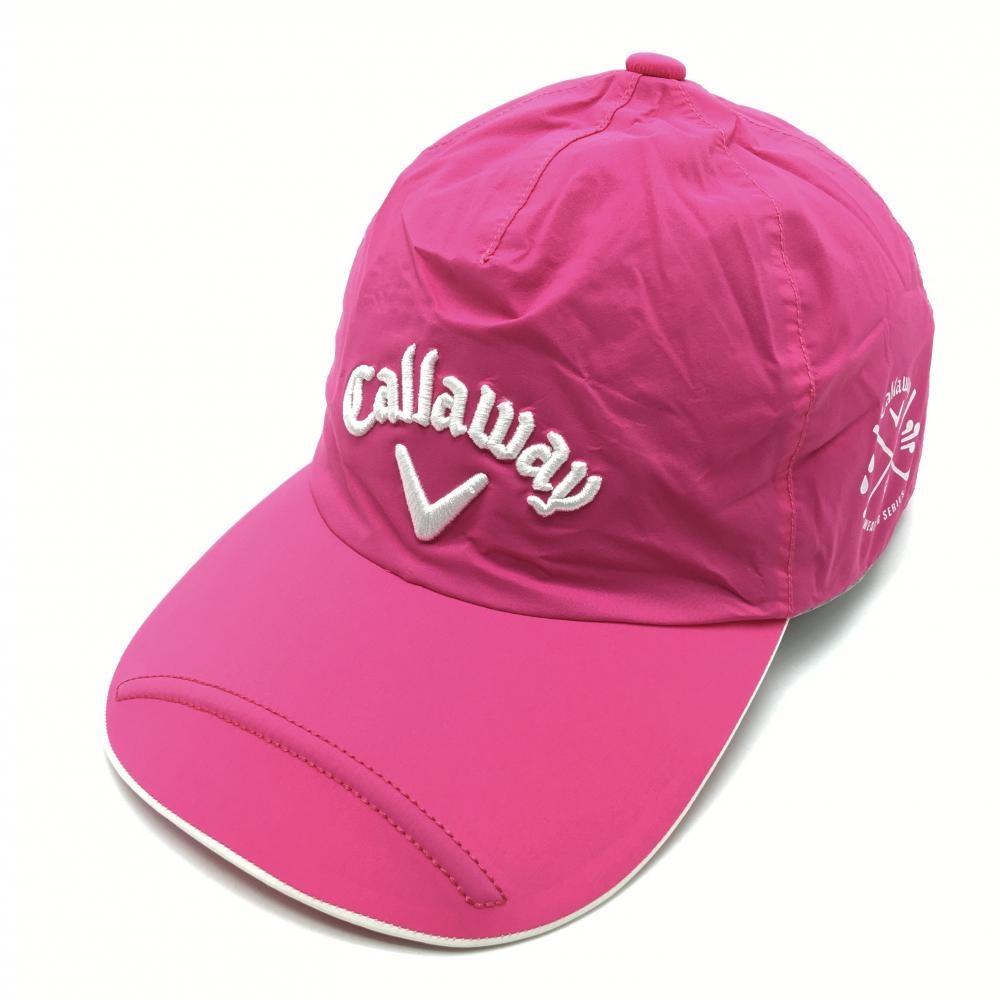 【美品】キャロウェイ レインキャップ ピンク×白 立体ロゴ刺しゅう  FR   ゴルフウェア Callaway