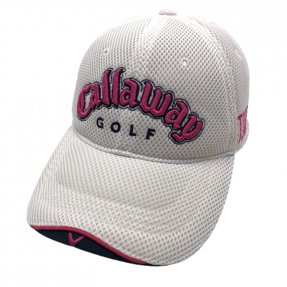 キャロウェイ メッシュキャップ 白×ピンク×ネイビー 立体ロゴ刺しゅう フリー   ゴルフウェア Callaway
