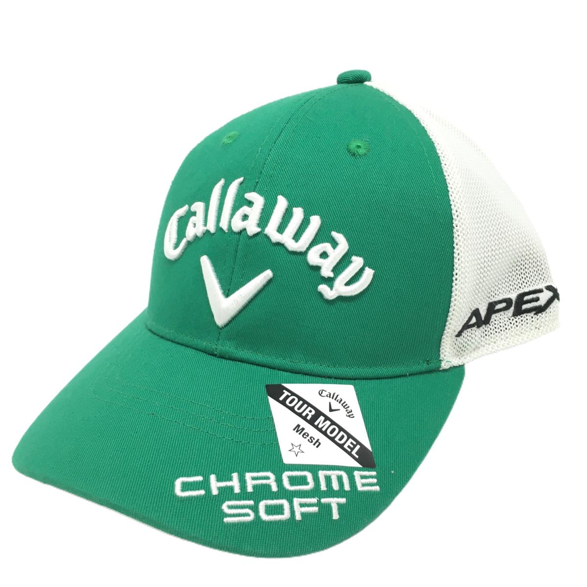 【超美品】キャロウェイ メッシュキャップ グリーン×白 ロゴ刺しゅう TOUR MODEL FR   ゴルフウェア Callaway