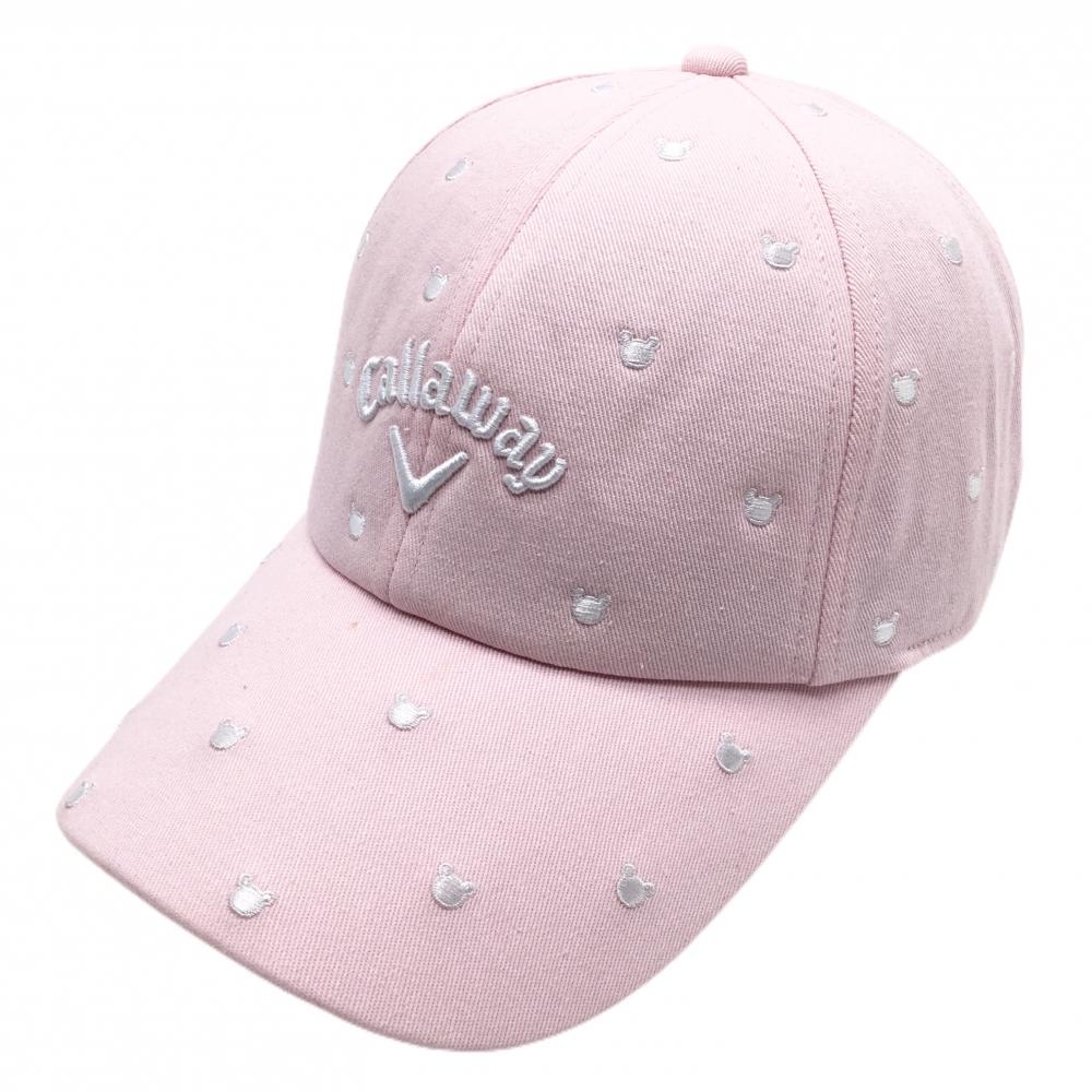 キャロウェイ キャップ ライトピンク×白 ベア刺しゅう総柄 FR   ゴルフウェア Callaway