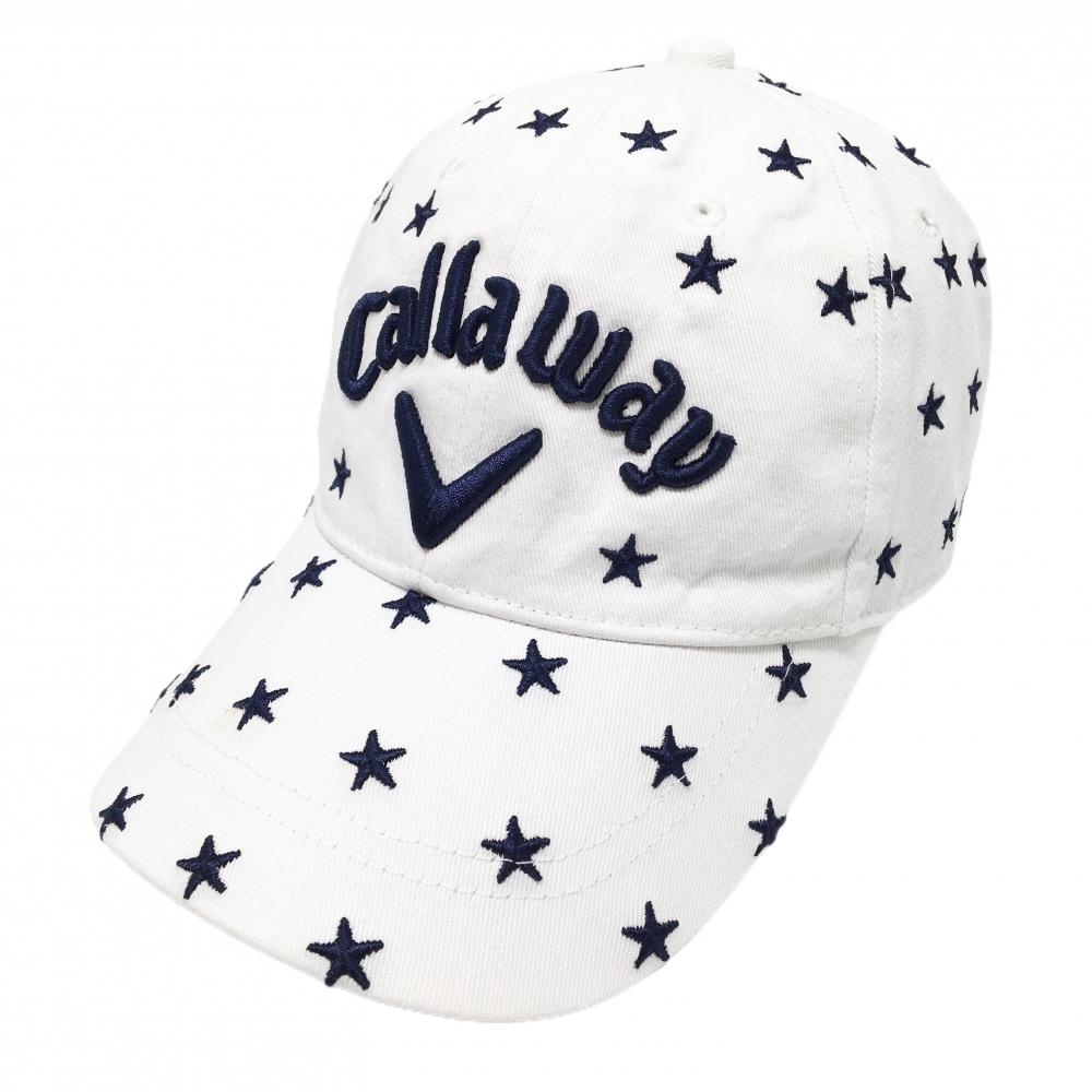 キャロウェイ キャップ 白×ネイビー 星総柄 一部裏メッシュ 立体ロゴ 綿100％ FR   ゴルフウェア Callaway