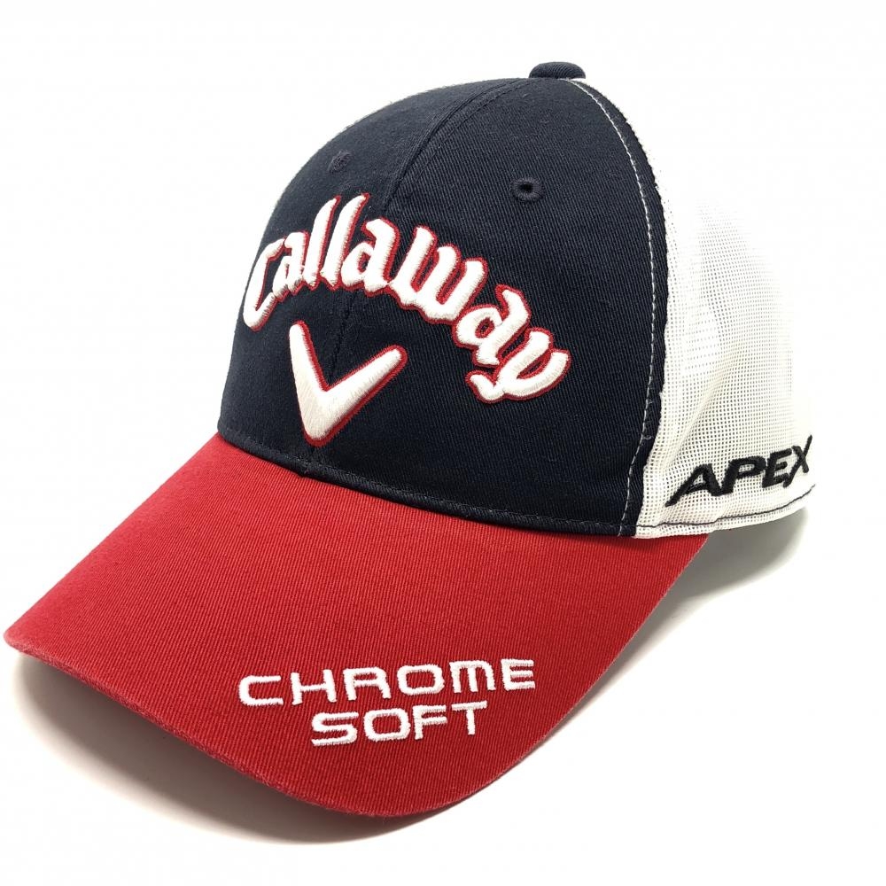 キャロウェイ メッシュキャップ 白×ネイビー×レッド フロント立体ロゴ  FR   ゴルフウェア Callaway