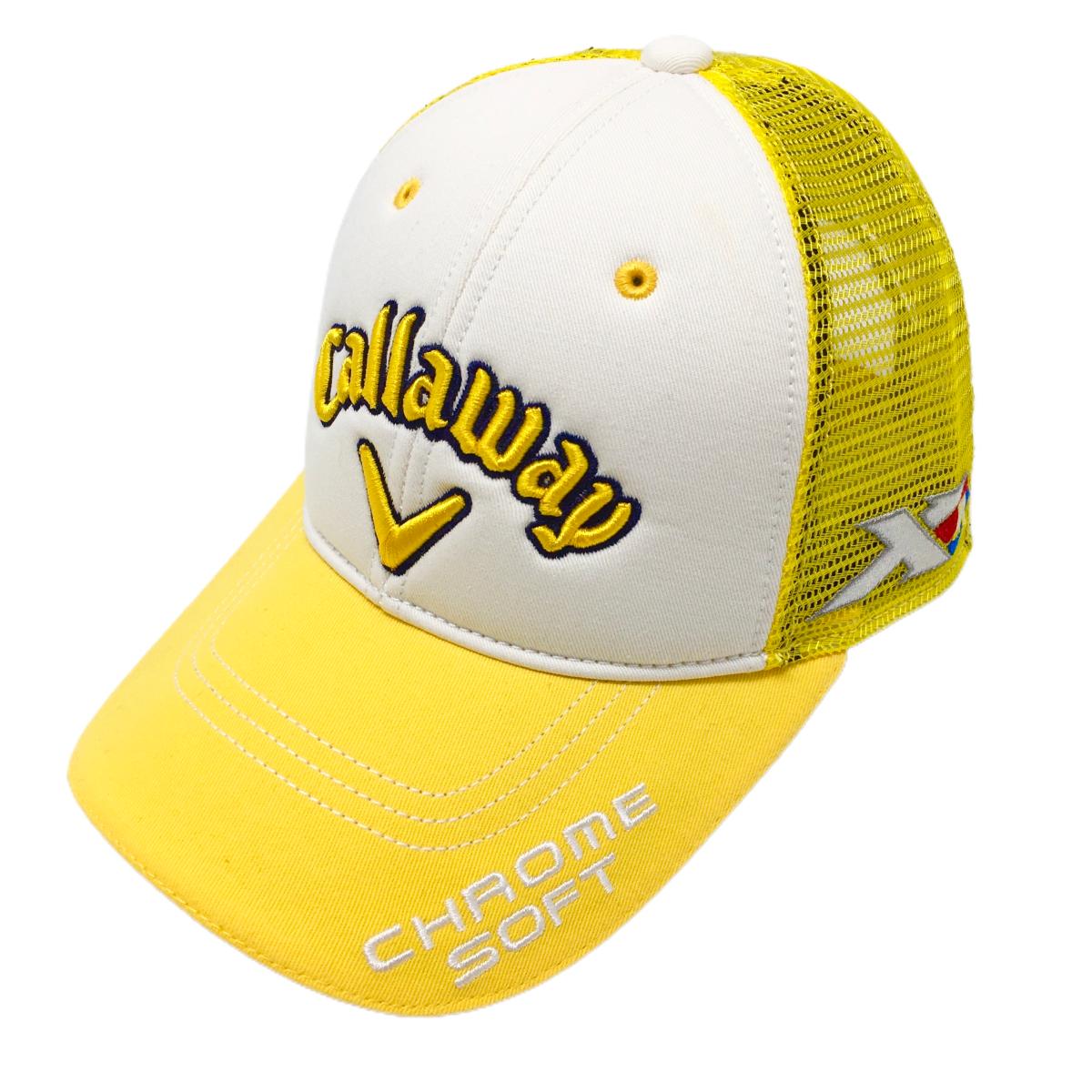 【美品】キャロウェイ メッシュキャップ イエロー×白 CHROME SOFT FR   ゴルフウェア Callaway