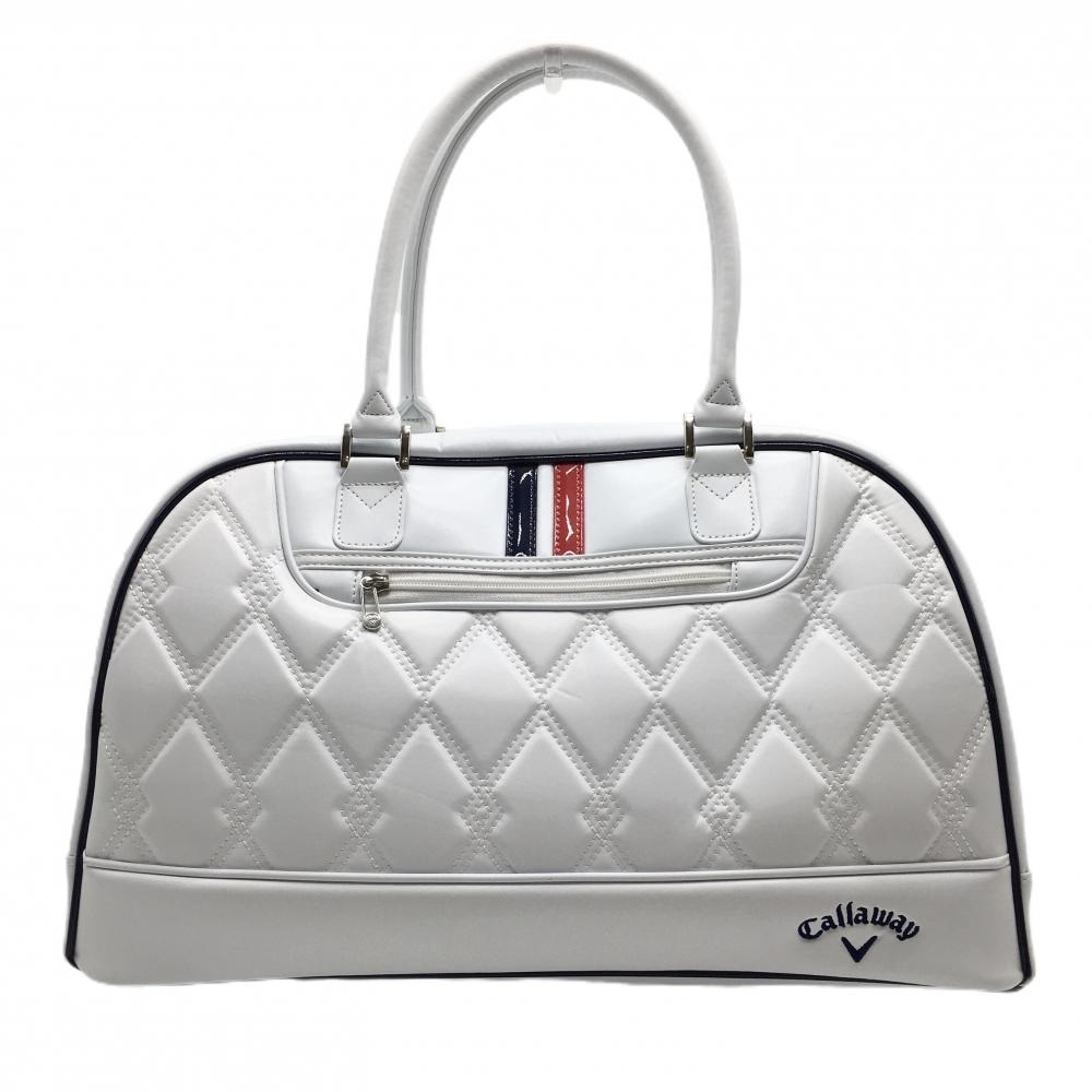【美品】キャロウェイ 2WAYビッグボストンバッグ 白 一部トリコロール 内外ポケット付 ショルダーストラップ着脱可ゴルフ Callaway