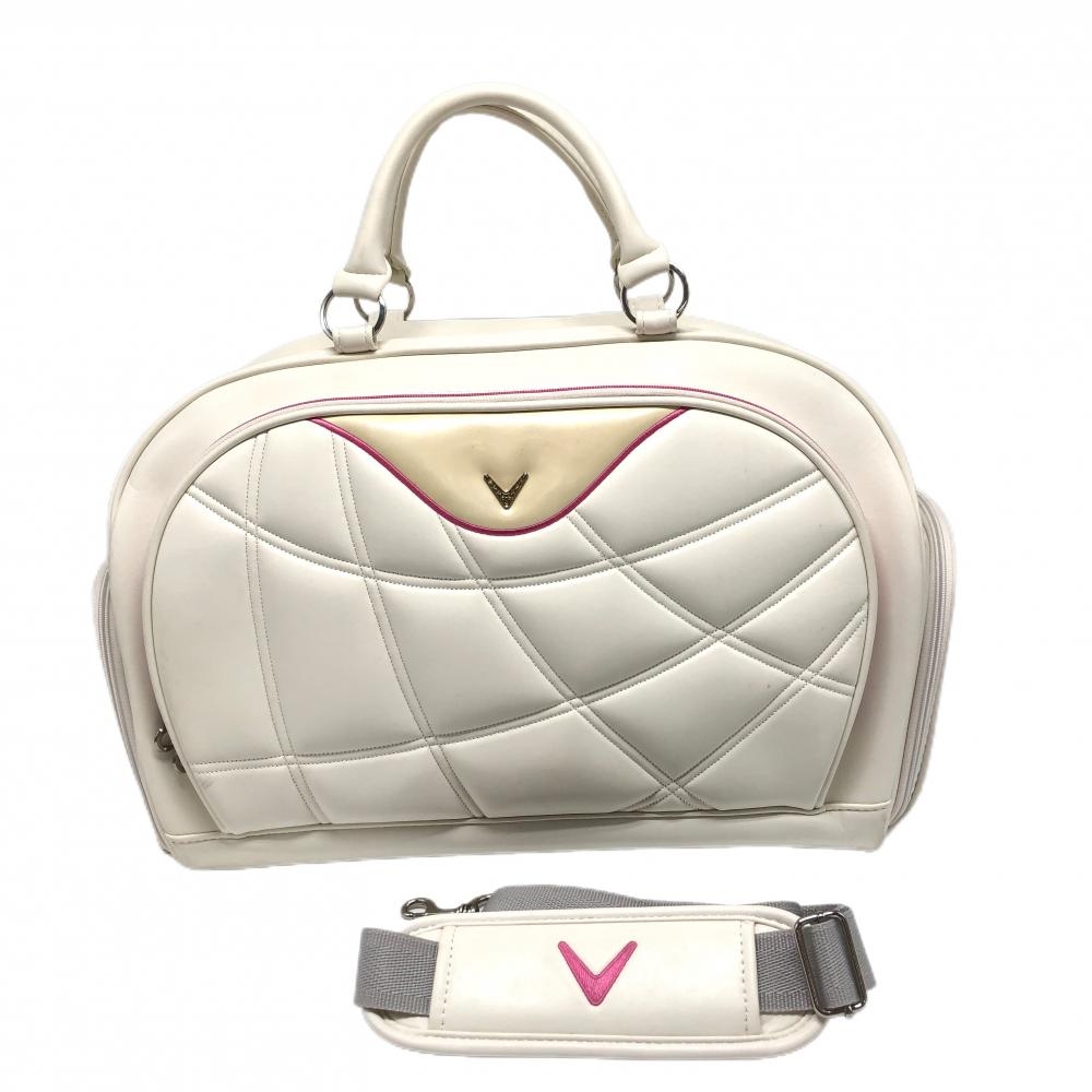 キャロウェイ ボストンバッグ 白 前面キルティング 内外ポケット シューズ収納可 ゴルフ Callaway