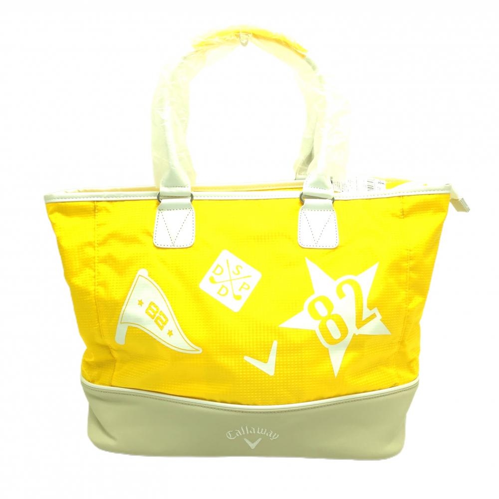 【新品】キャロウェイ ロッカーバッグ イエロー×ベージュ 上部地模様 下部合皮 内ポケット付 ビッグトート ゴルフ Callaway