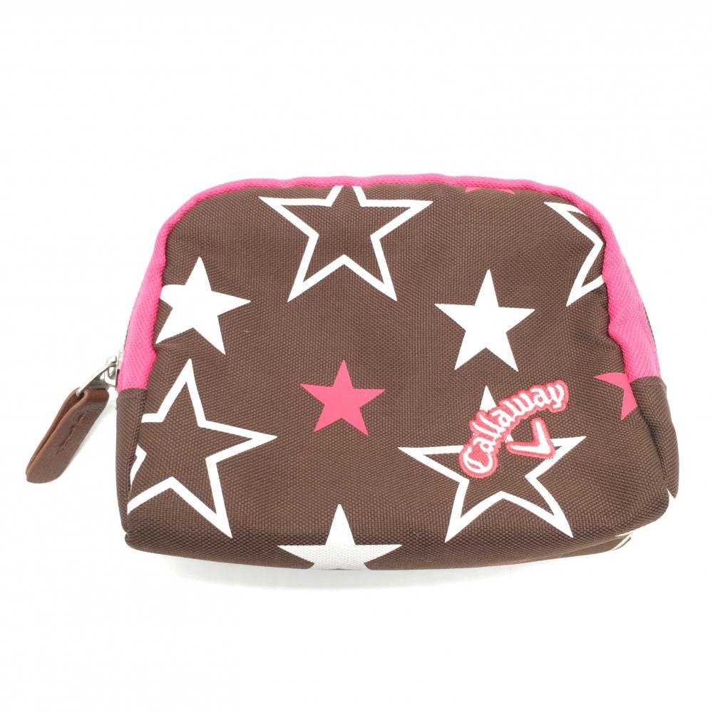 【超美品】キャロウェイ ポーチ ブラウン×ピンク 星柄 小物入れゴルフ Callaway