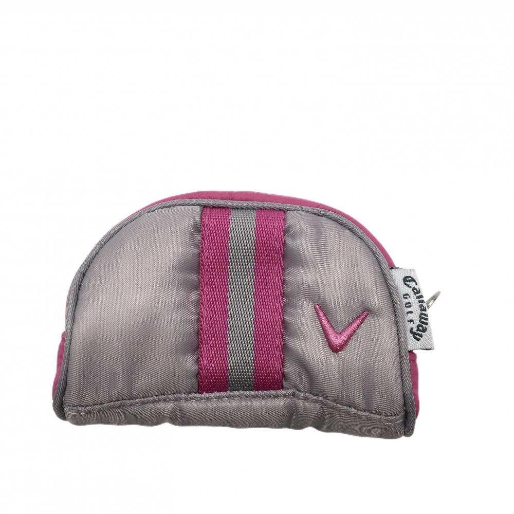 【美品】キャロウェイ ボールケース グレー×ピンク ロゴ刺しゅうゴルフ Callaway