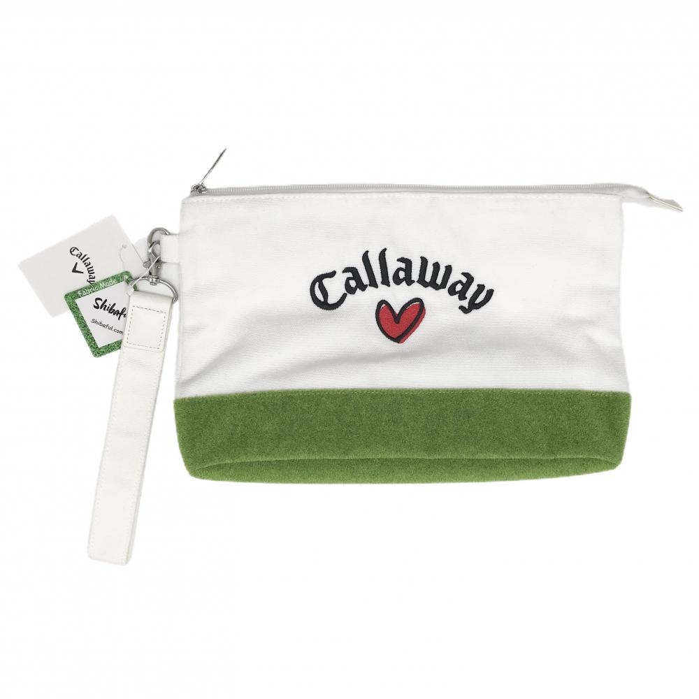 【新品】キャロウェイ クラッチバッグ 白×グリーン ハート 芝生風 小物入れゴルフ Callaway