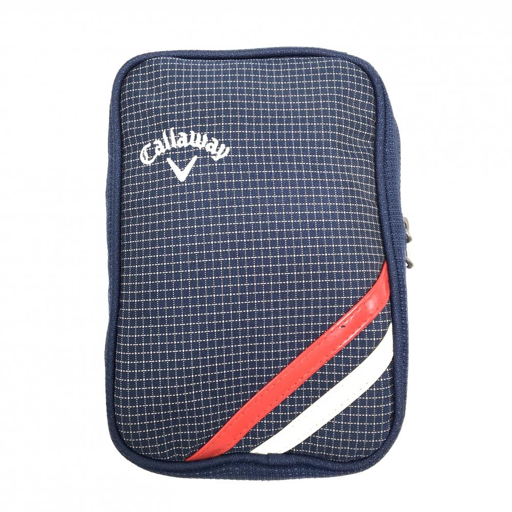 【美品】キャロウェイ マルチポーチ ネイビー×白 格子 小物入れ カラビナ付 ゴルフ Callaway