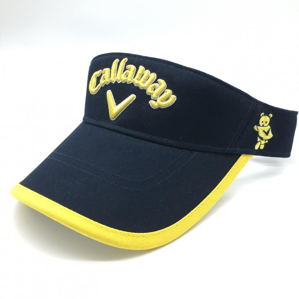 【新品】キャロウェイ サンバイザー ネイビー×イエロー 立体ロゴ刺繍 COOLMAX クマ刺繍 FR ゴルフウェア Callaway