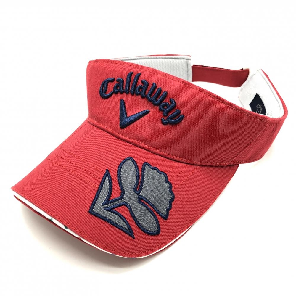 キャロウェイ サンバイザー レッド×ネイビー 花刺しゅう 立体ロゴ  ゴルフウェア Callaway