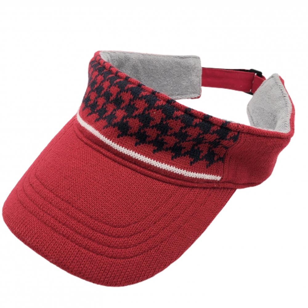【美品】キャロウェイ ニットサンバイザー レッド×ネイビー 一部千鳥格子   ゴルフウェア Callaway