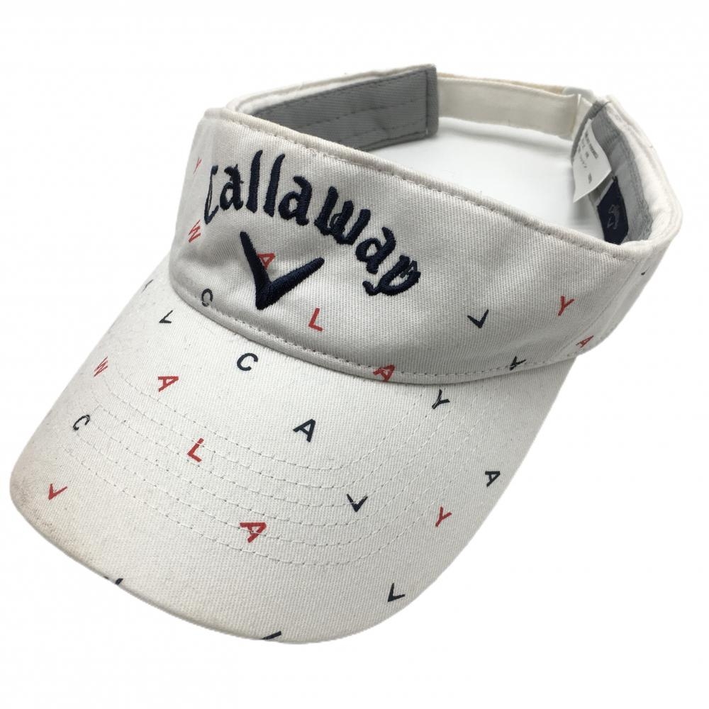 キャロウェイ サンバイザー 白×ネイビー ロゴ総柄 FR  ゴルフウェア Callaway