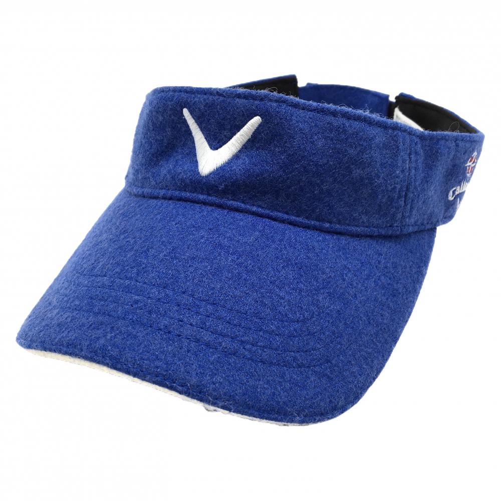 【美品】キャロウェイ サンバイザー ブルー×白 微起毛 ウール混 FR  ゴルフウェア Callaway