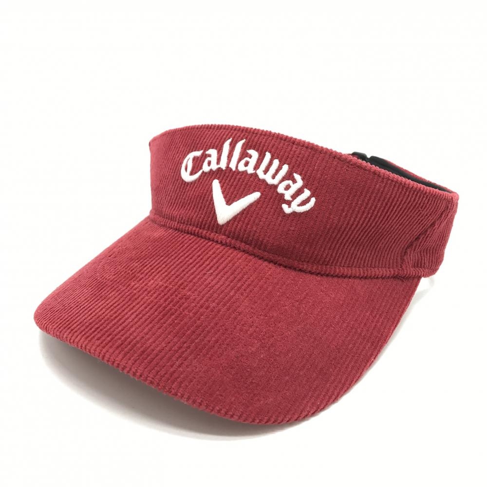 【超美品】キャロウェイ サンバイザー レッド×白 コーデュロイ ロゴ刺しゅう  FR  ゴルフウェア Callaway