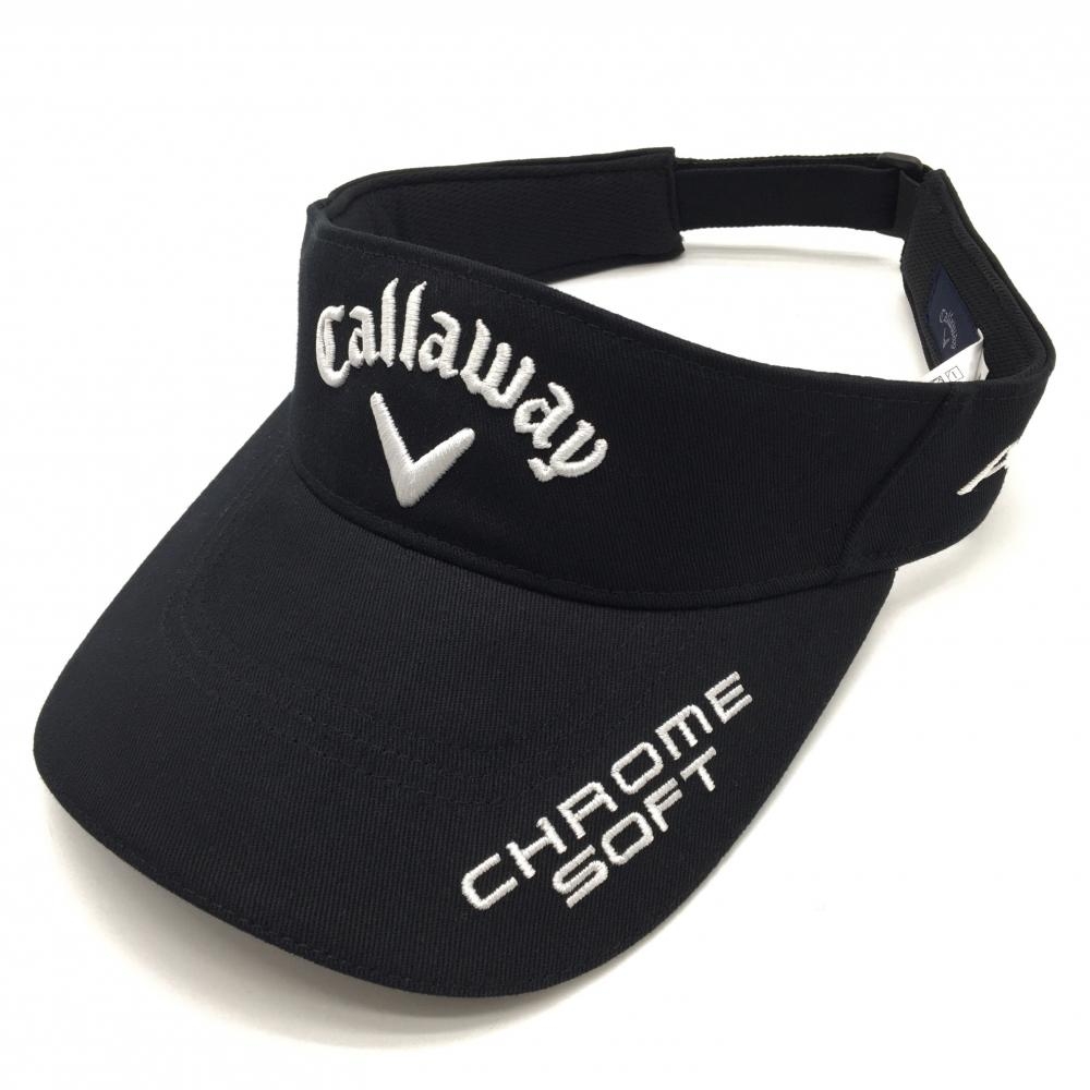 【超美品】キャロウェイ サンバイザー 黒×白 立体ロゴ刺しゅう FR  ゴルフウェア Callaway
