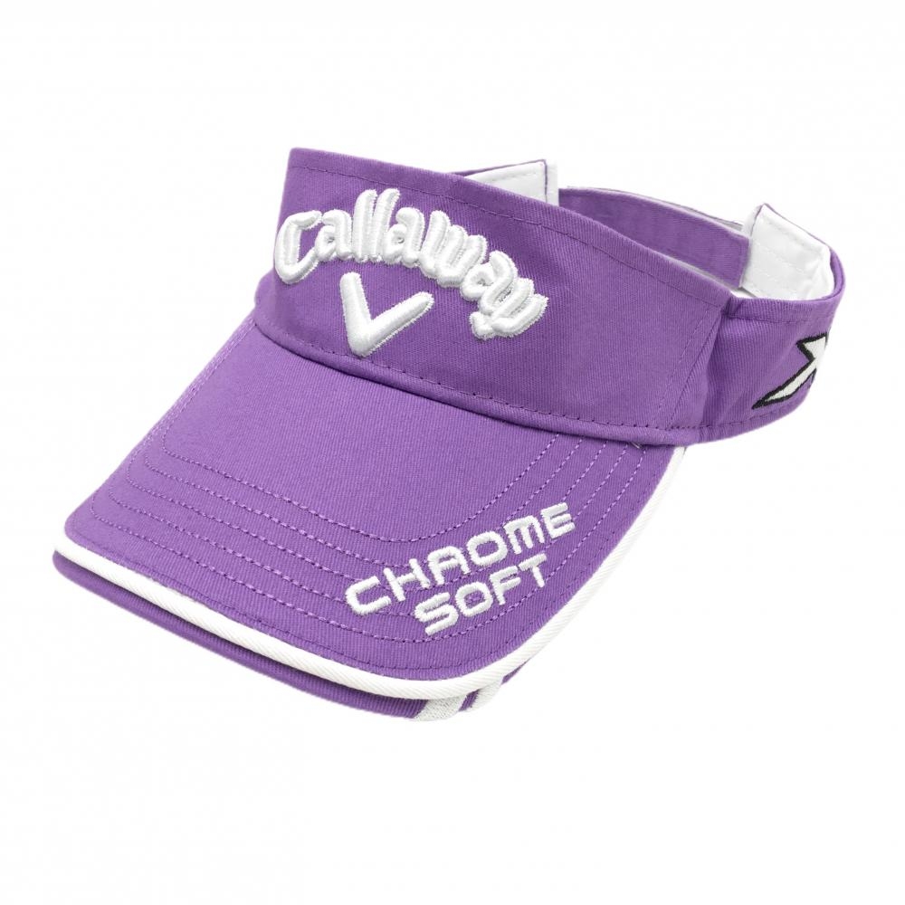 【美品】キャロウェイ サンバイザー パープル×白 立体ロゴ刺しゅう   ゴルフウェア Callaway