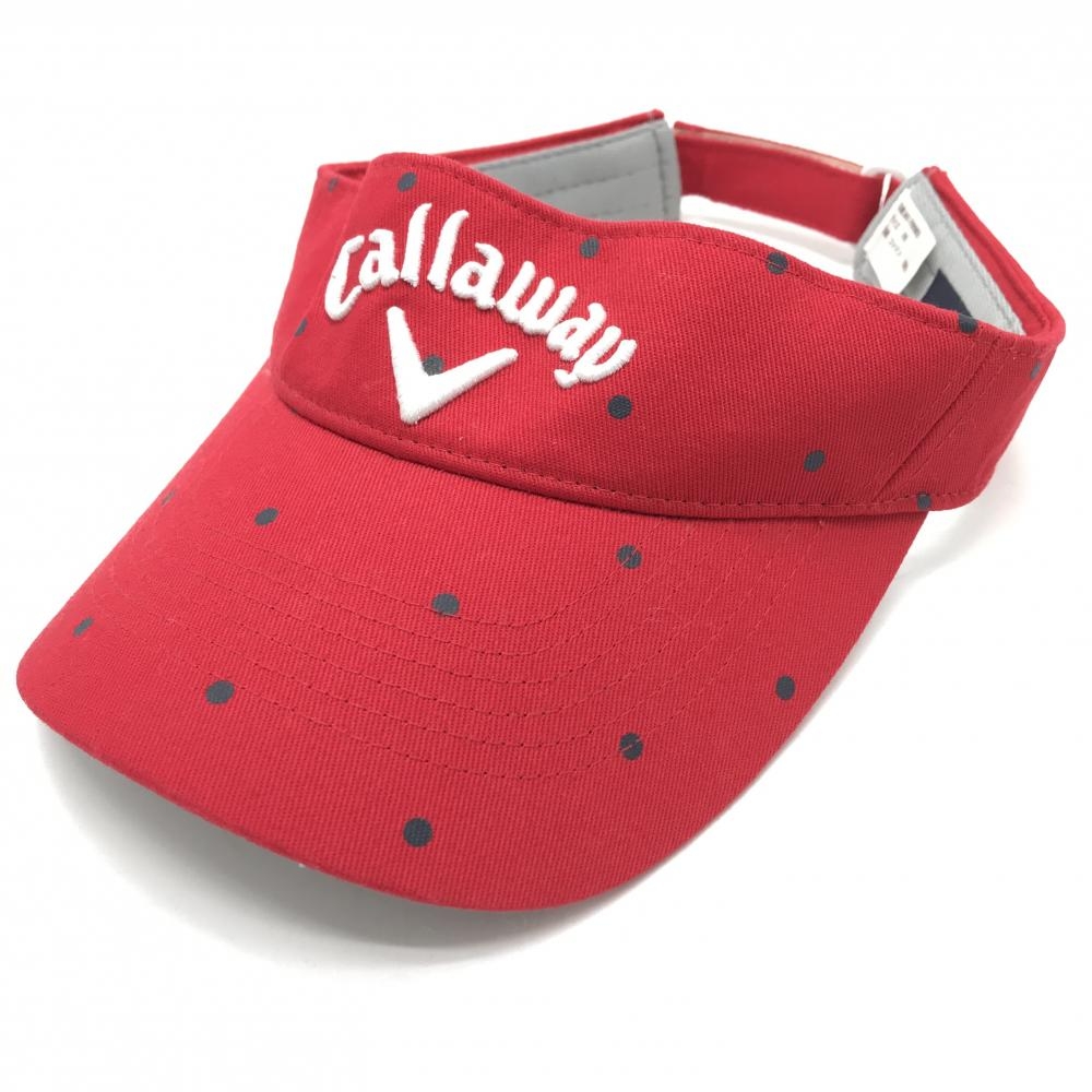 【美品】キャロウェイ サンバイザー レッド×グレー ドット 立体ロゴ FR   ゴルフウェア Callaway
