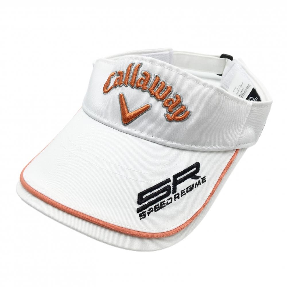 【超美品】キャロウェイ サンバイザー 白×オレンジ 立体ロゴ刺しゅう フリー(57-59cm)   ゴルフウェア Callaway