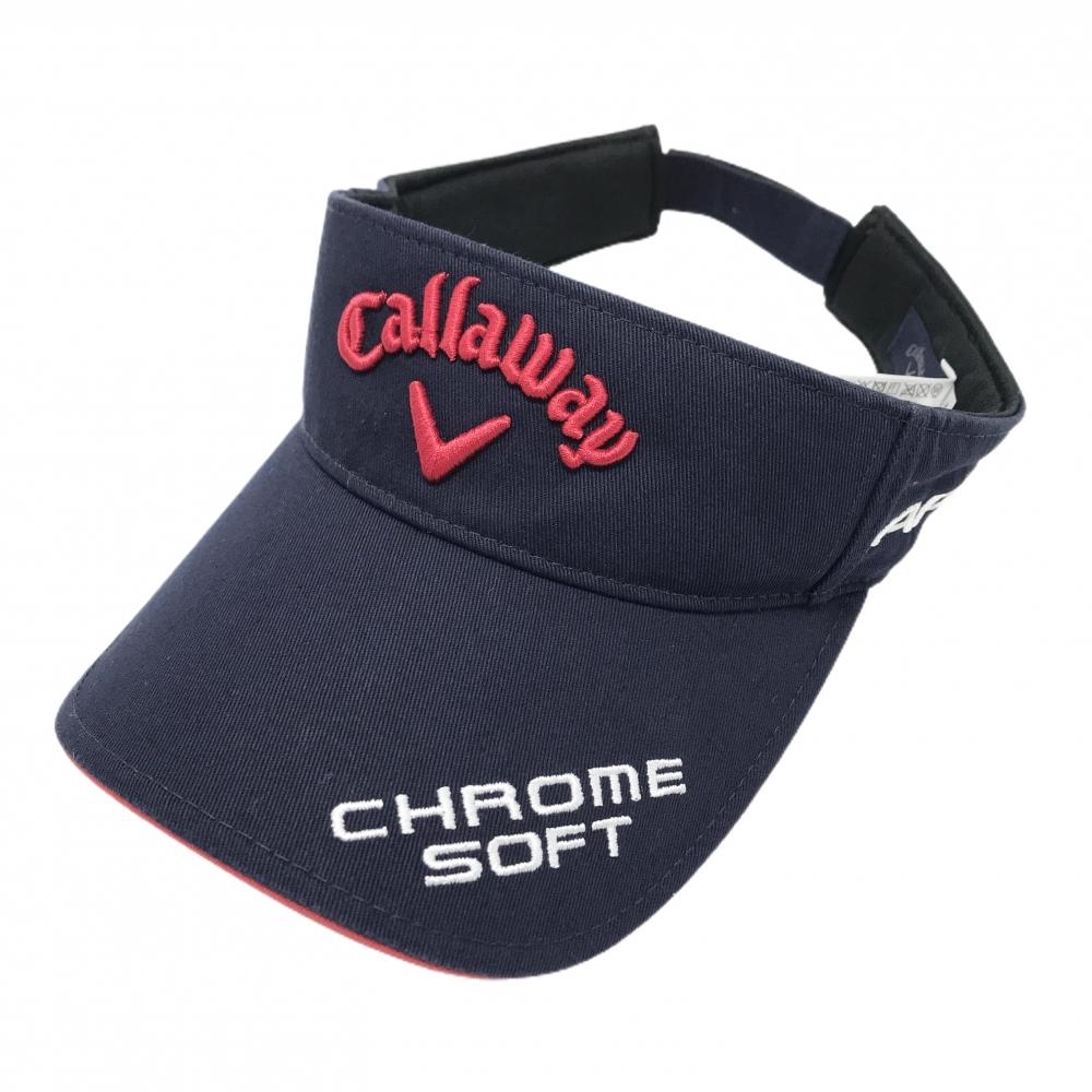 【美品】キャロウェイ サンバイザー ネイビー×レッド 立体ロゴ コットン100％ FR   ゴルフウェア Callaway