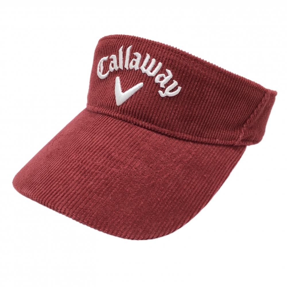 【超美品】キャロウェイ サンバイザー レッド×白 コーデュロイ調 立体ロゴ刺しゅう FR   ゴルフウェア Callaway
