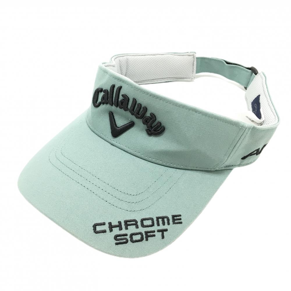 【美品】キャロウェイ サンバイザー スモーキーグリーン系×黒 フロント立体ロゴ FR   ゴルフウェア Callaway