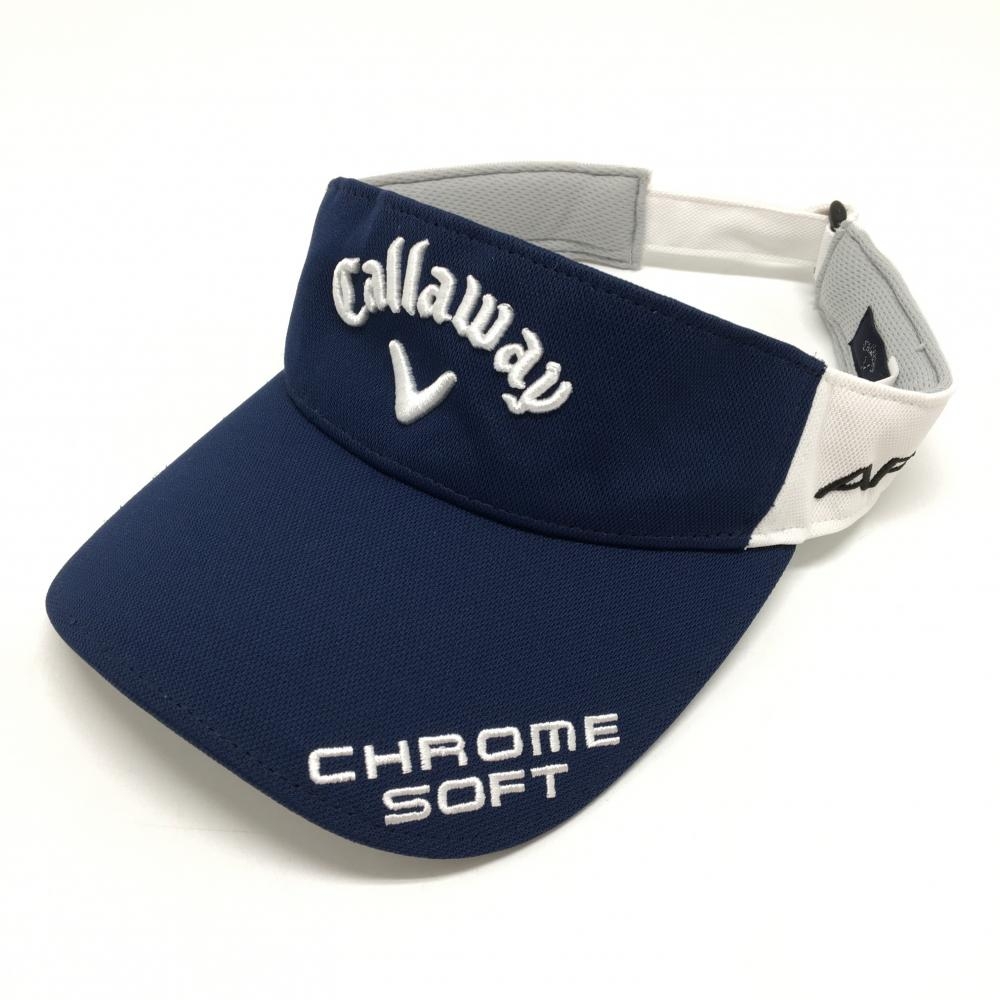 【超美品】キャロウェイ サンバイザー ネイビー×白 フロント立体ロゴ FR   ゴルフウェア Callaway