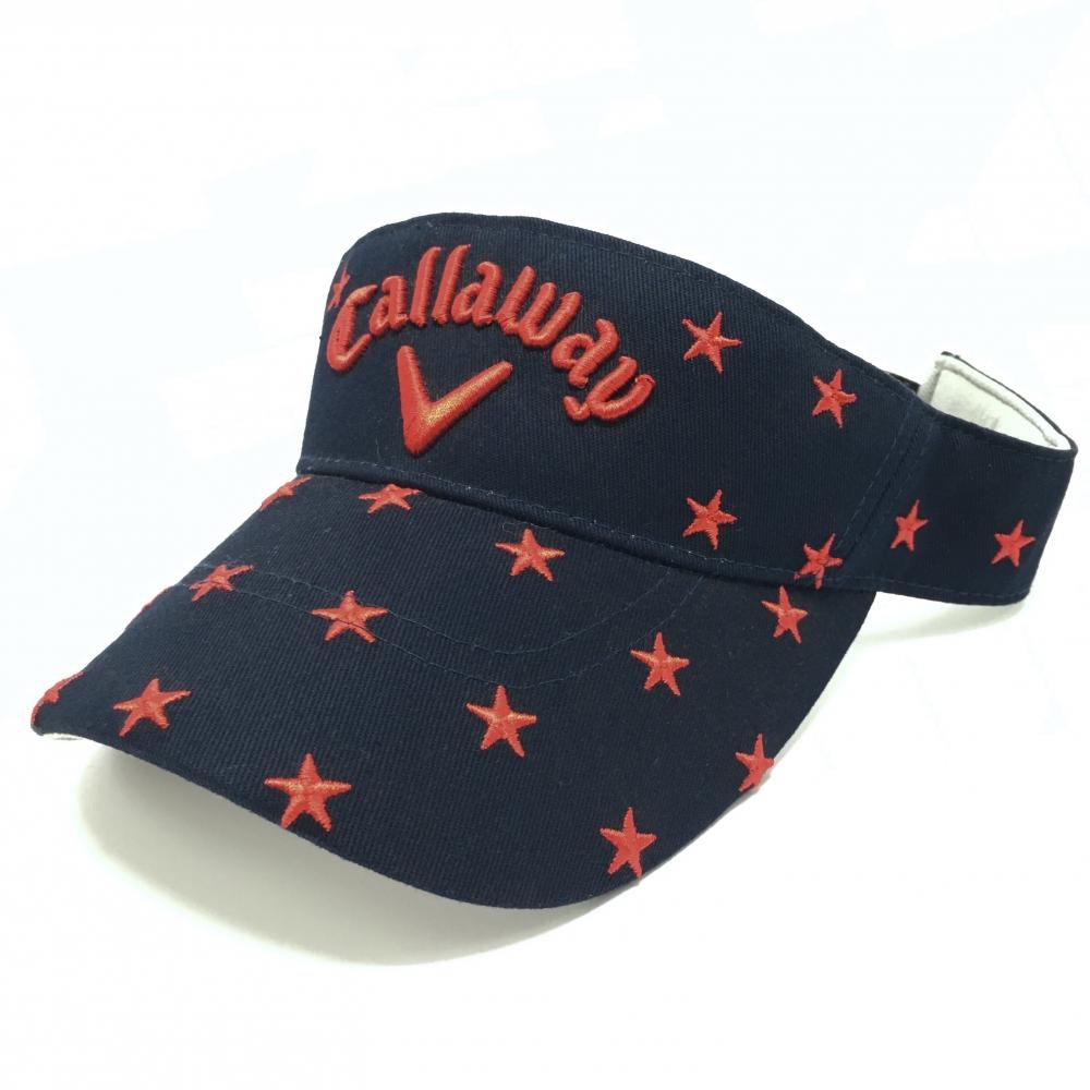 【超美品】キャロウェイ サンバイザー ネイビー×レッド 星柄 FR   ゴルフウェア Callaway