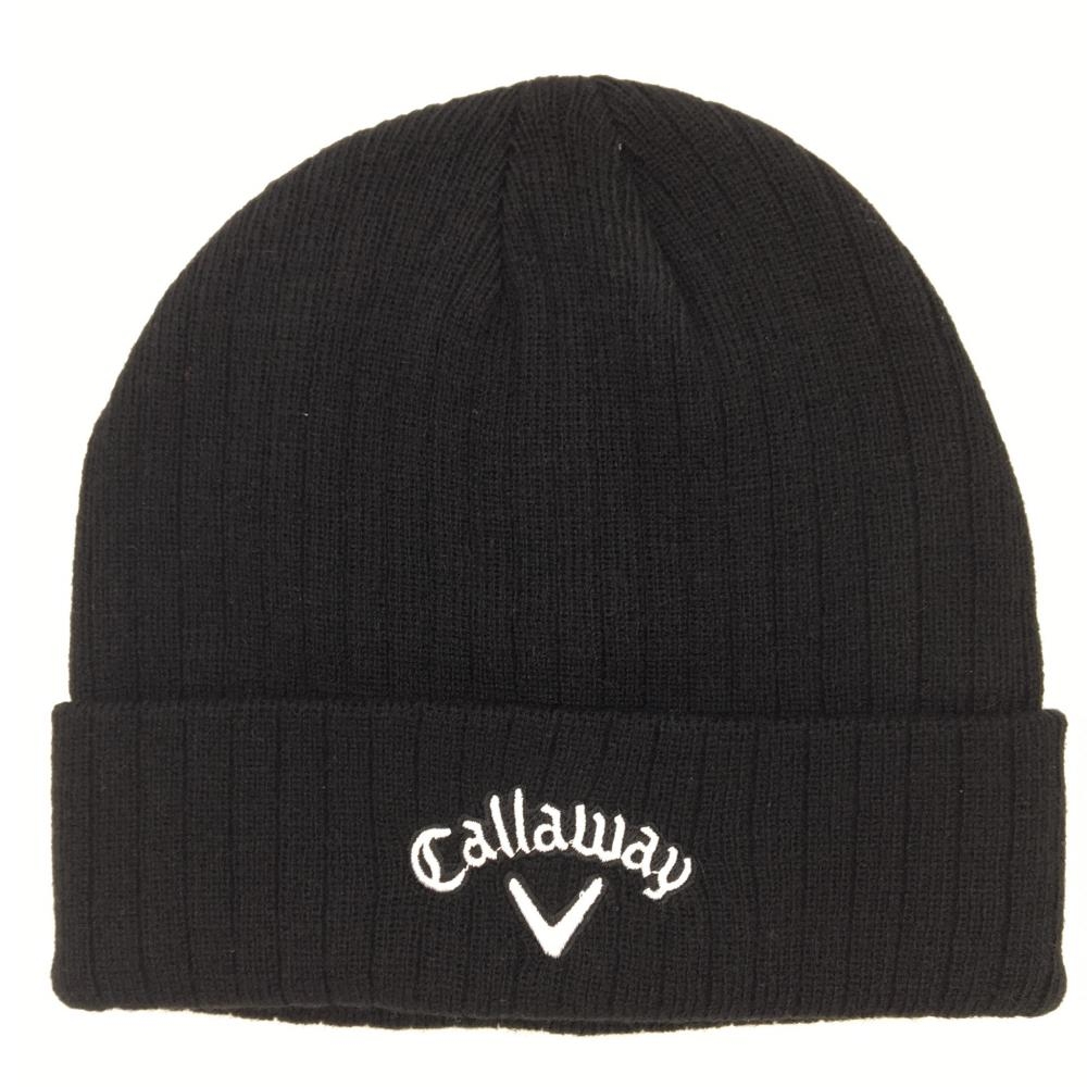 【未使用品】Callaway キャロウェイ ニット帽 黒×白 ロゴ刺しゅう FR ゴルフウェア