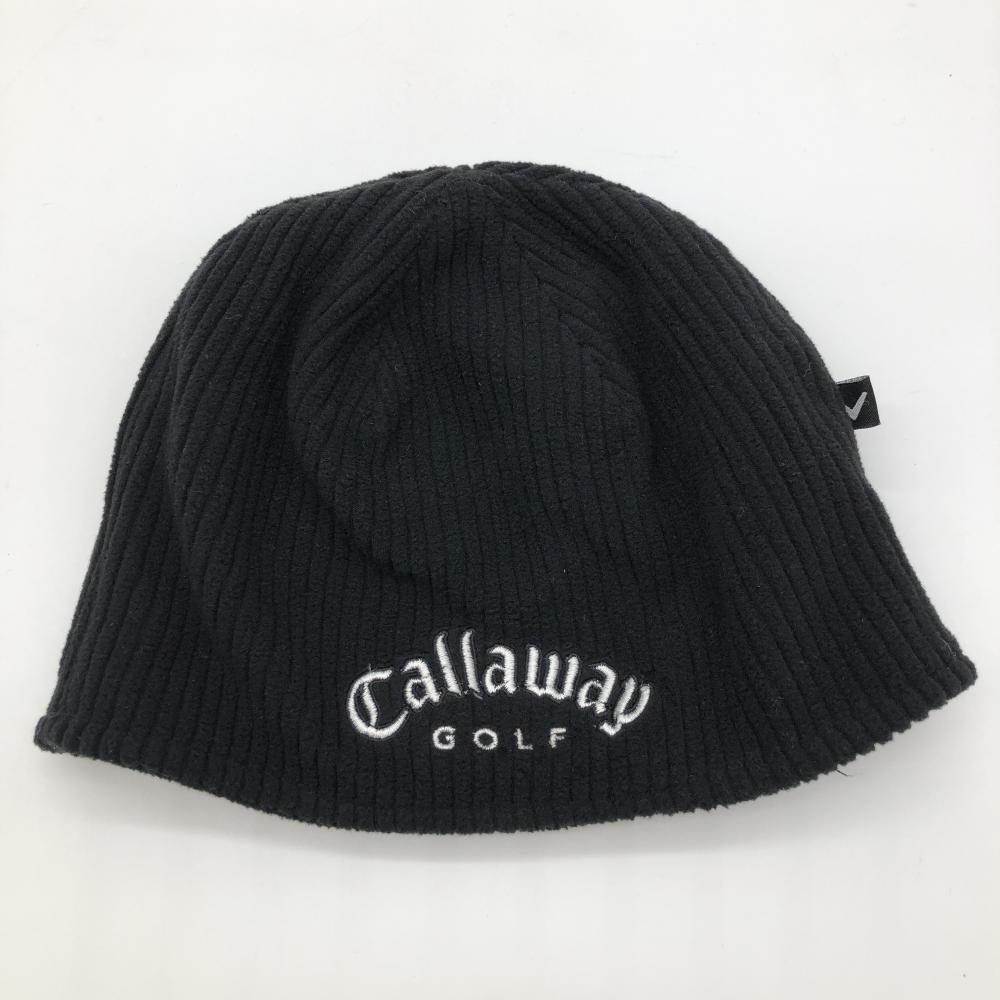 【美品】キャロウェイ リバーシブルニット帽 黒×白 フリース  ゴルフウェア Callaway