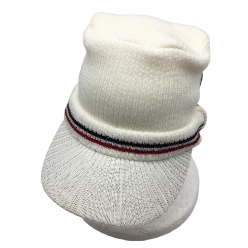 【超美品】キャロウェイ つば付きニット帽 白×ネイビー×レッド アクリル100％ FR ゴルフウェア Callaway