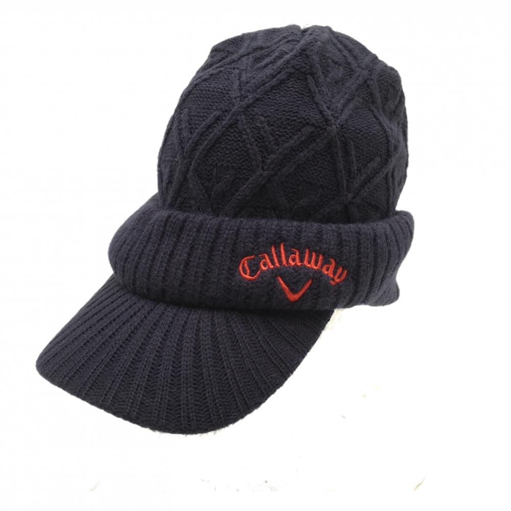 キャロウェイ つば付きニット帽 ネイビー ロゴ刺しゅう  FR ゴルフウェア Callaway