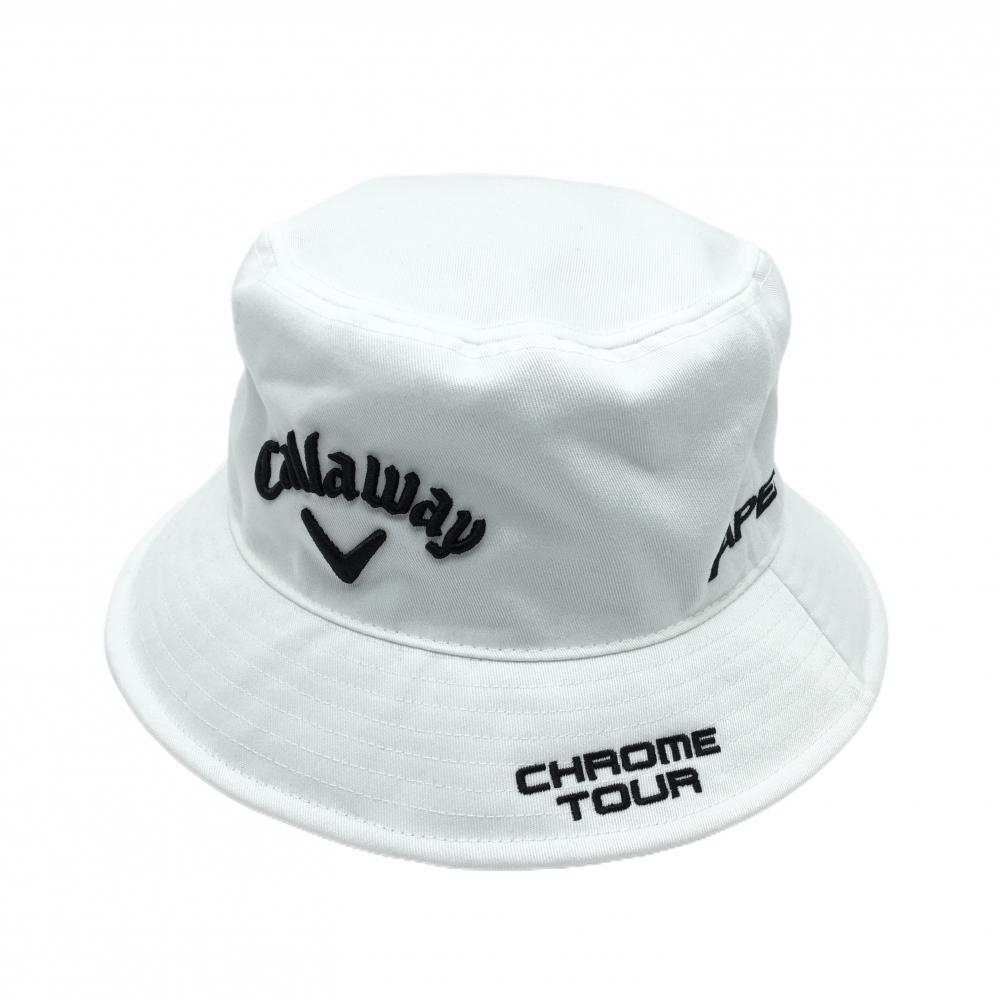 【美品】キャロウェイ バケットハット 白×黒 立体ロゴ  FR   ゴルフウェア 2025年モデル Callaway