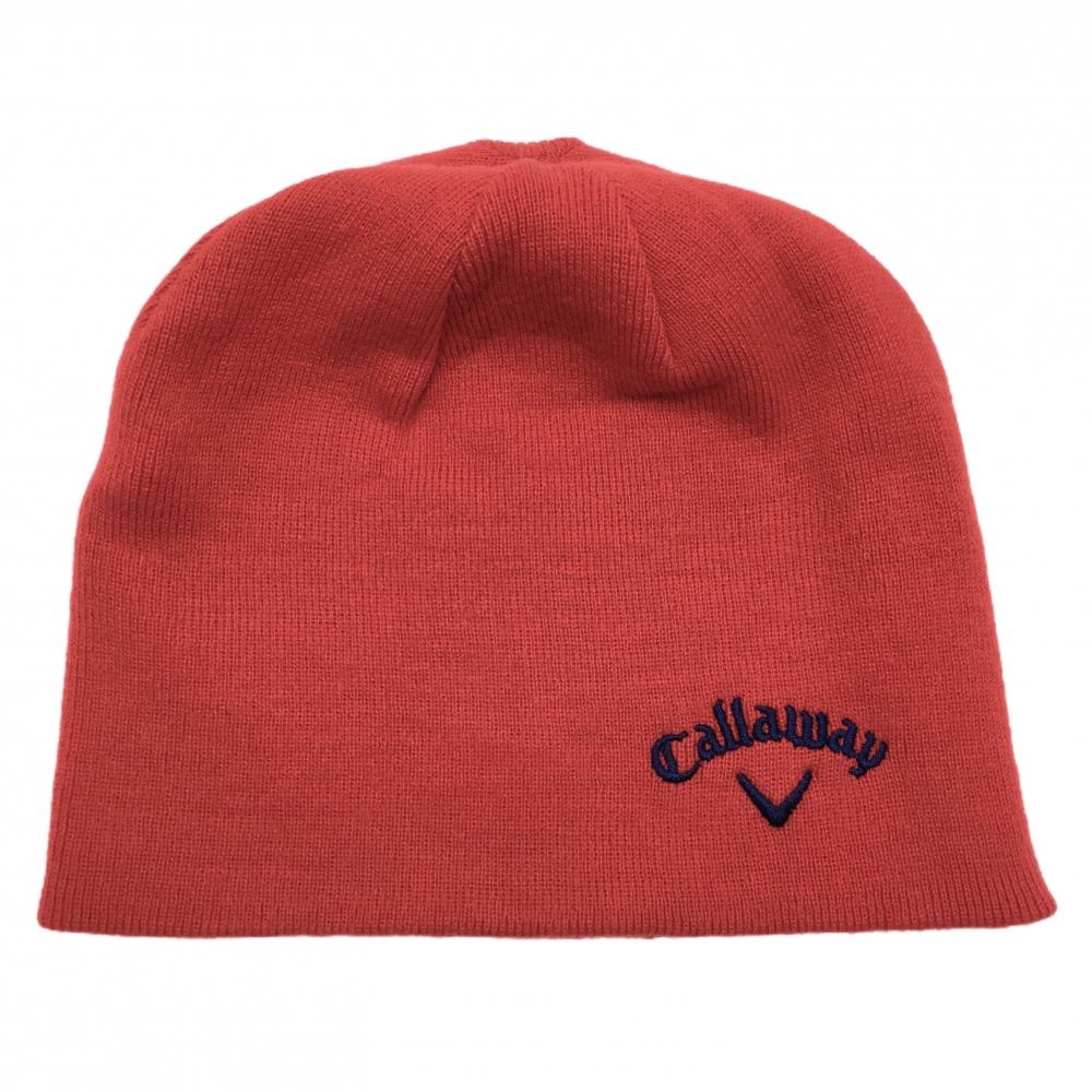 キャロウェイ リバーシブルニット帽 レッド ボーダー ロゴ刺しゅう   ゴルフウェア Callaway