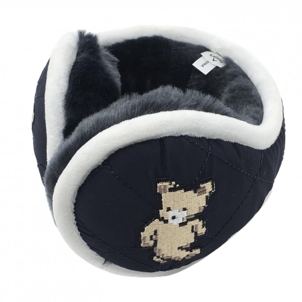 【美品】キャロウェイ イヤーマフ ネイビー×白 ベア 耳当て 裏地ファー  ゴルフウェア Callaway