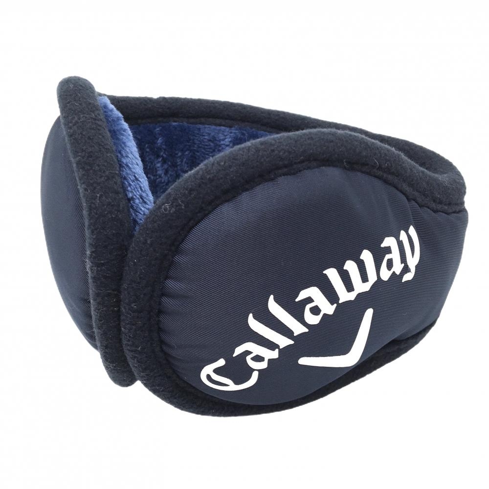 【美品】キャロウェイ イヤーマフ ネイビー×白 ロゴ刺しゅう 内側フリース   ゴルフウェア Callaway