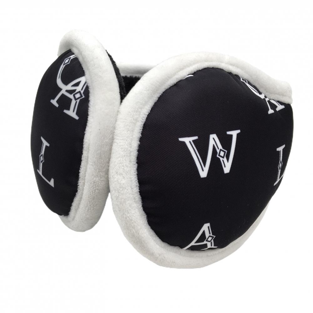 【美品】キャロウェイ イヤーマフ ネイビー×白 英字総柄 内側起毛 ゴルフ Callaway