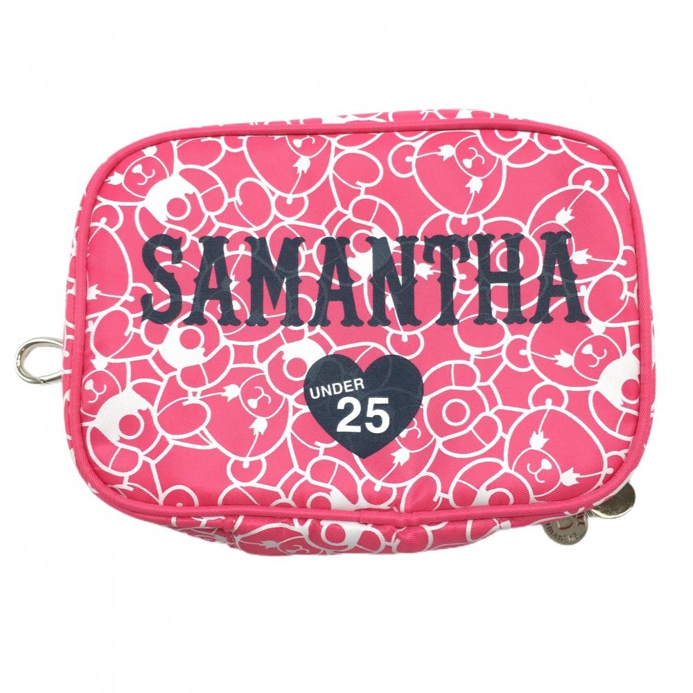 【未使用品】サマンサタバサUNDER25 ポーチ ピンク×白 総柄 小物入れ ティー装着可ゴルフ Samantha Thavasa