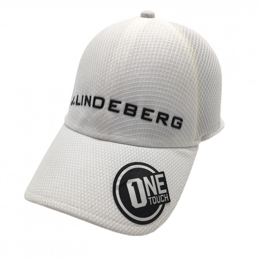 ジェイリンドバーグ キャップ 白×黒 ロゴ刺しゅう L   ゴルフウェア J．LINDEBERG