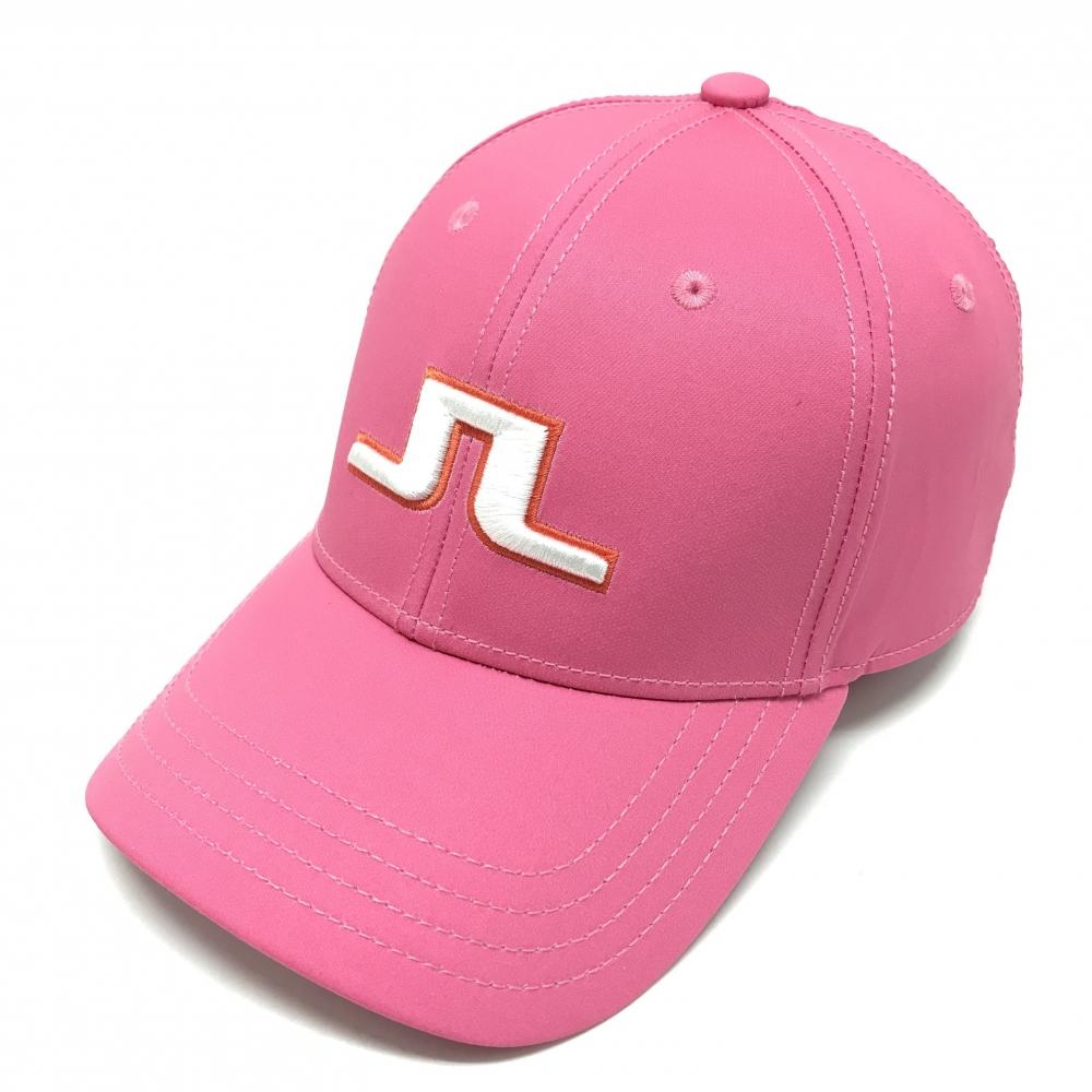 【超美品】ジェイリンドバーグ キャップ ピンク×白 ビッグロゴ刺しゅう ONE SIZE   ゴルフウェア J．LINDEBERG