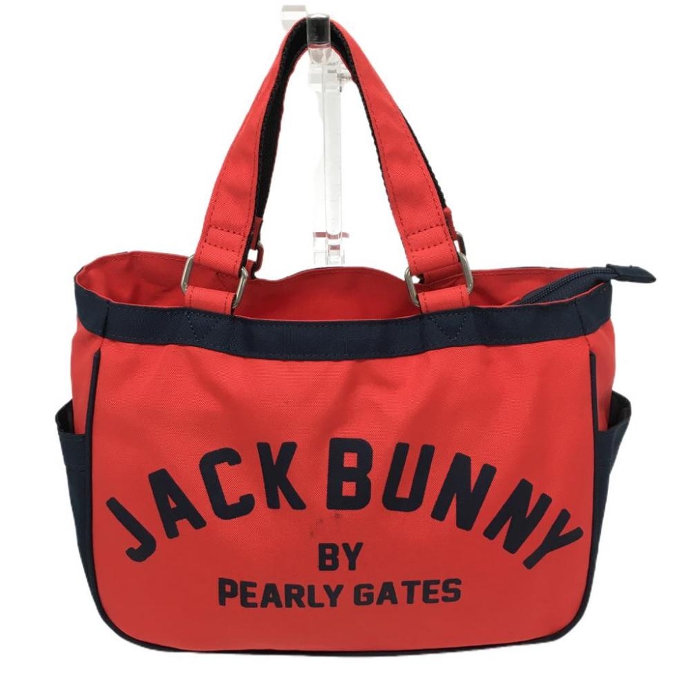 【美品】ジャックバニー カートバッグ レッド×ネイビー 内サイドポケット付 ロゴプリント ゴルフ Jack Bunny